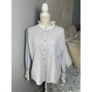 Atlantique Ascoli Memoir 2 Seersucker Top Button Blue White Stripes Nautical 1